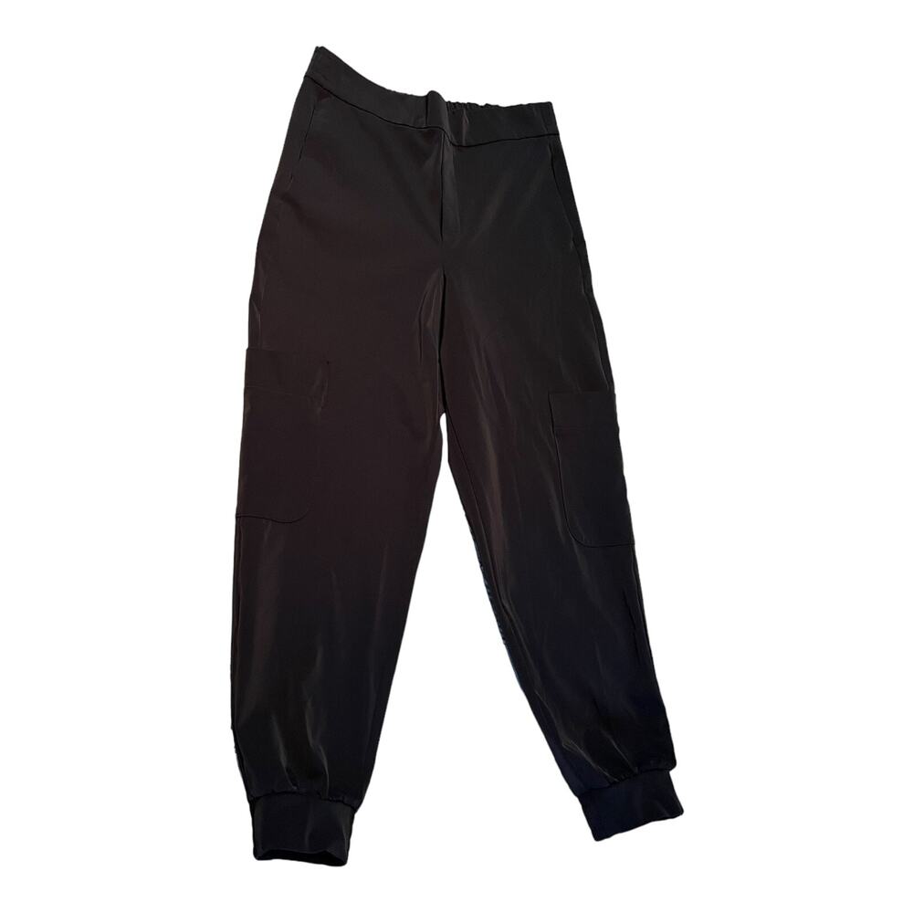 ZARA Black Tech Jogger Pants Flat Front High Rise Elastic Waist Back Medium EUC
